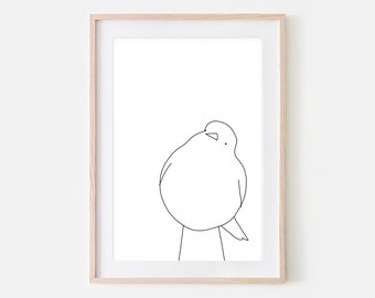 Bird Wall Art Printable, Minimalist Line Drawing, Large Black and White Print, Nature Sketch, Simple Wall Decor, Digital Downloadable Poster