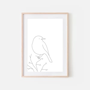 Bird on Branch Wall Art Printable, Minimalist Line Drawing, Large Black and White Print, Nature Sketch, Simple Decor, Digital Downloadable