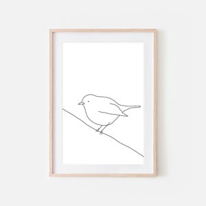 Bird on a Wire Wall Art Printable, Minimalist Line Drawing, Black and White Print, Nature Sketch, Simple Wall Decor, Digital Downloadable