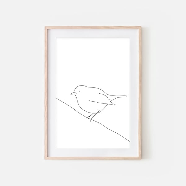 Bird on a Wire Wall Art Printable, Minimalist Line Drawing, Black and White Print, Nature Sketch, Simple Wall Decor, Digital Downloadable