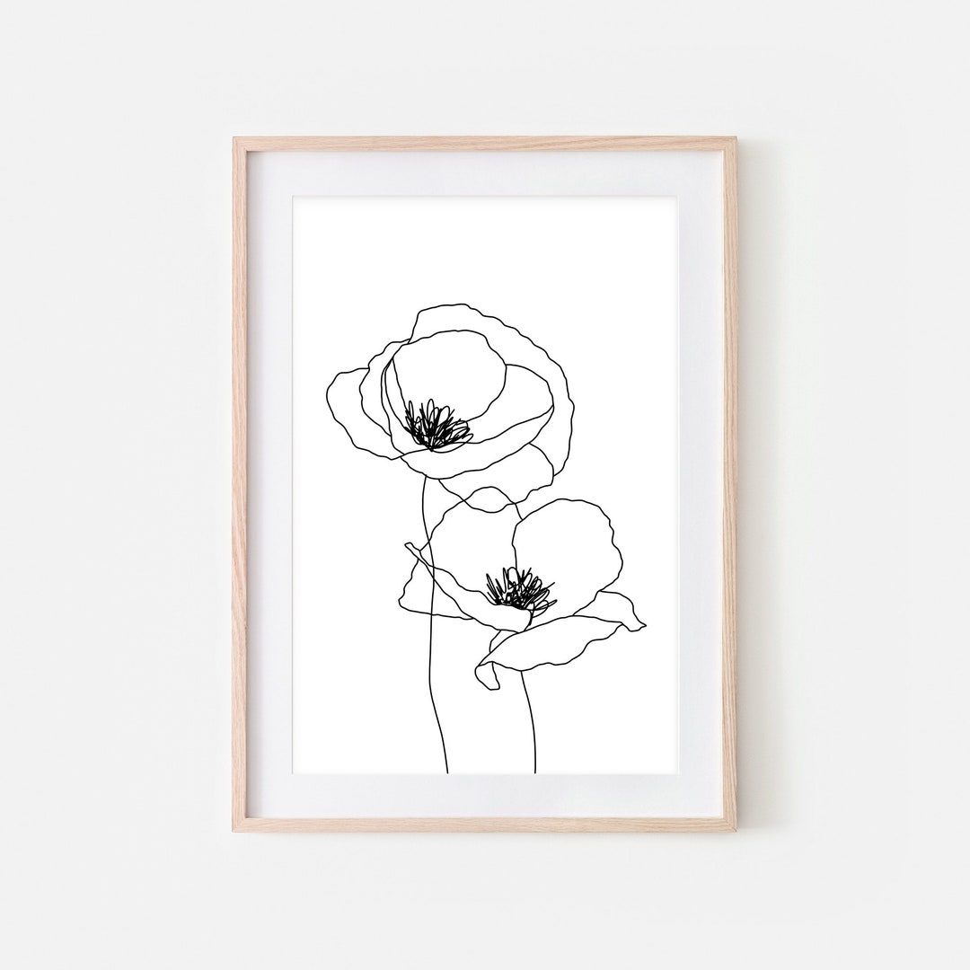 Poppy Line Art Printable, Minimalist Poppy Flower Wall Art, Floral ...