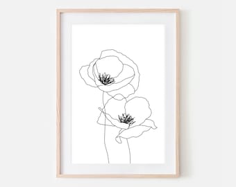 Poppy Line Art Printable, Minimalist Poppy Flower Wall Art, Floral Sketch  Drawing, Black and White Downloadable Print, Boho Nature Decor - Etsy