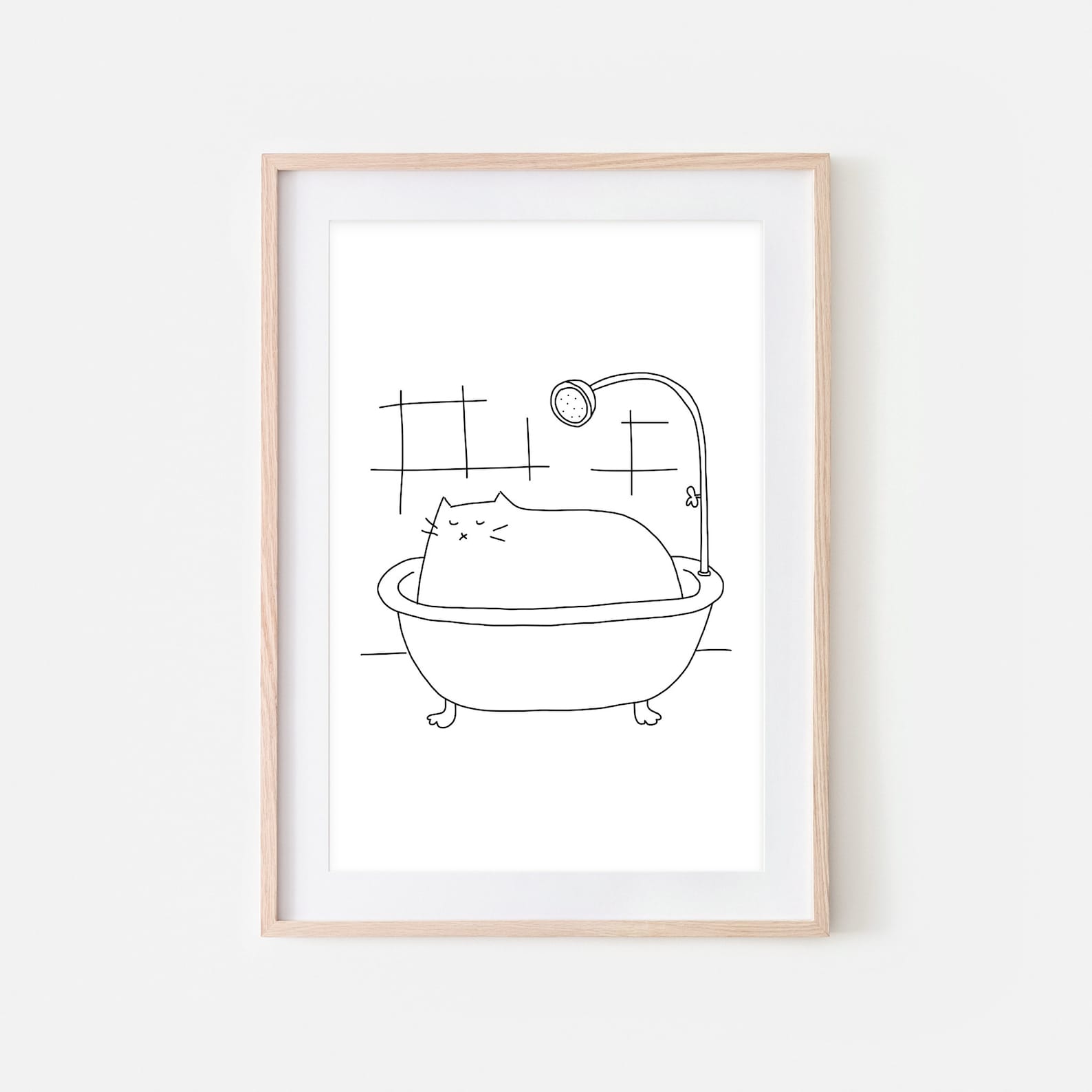 White Cat Bath Art Funny Bathroom Wall Decor Cute Restroom - Etsy