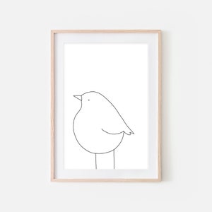Bird Wall Art, Minimalist Line Drawing, Large Black and White Print, Nature Sketch, Simple Wall Decor, Printable Digital Downloadable Poster