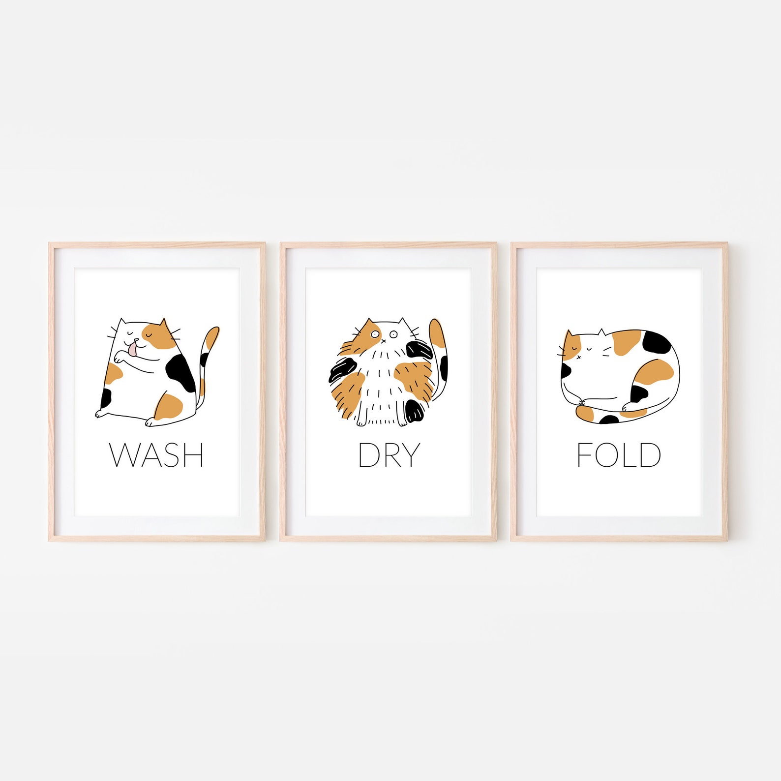 Set of 3 Calico Cat Funny Laundry Room Decor, Wash Dry Fold Signs ...