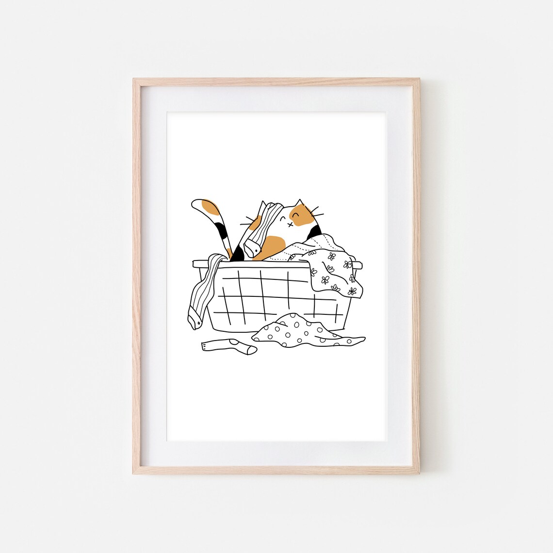 Calico Cat Funny Laundry Room Decor, Cute Cat in Dirty Clothes Basket ...