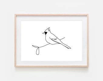 Cardinal Bird Art Print Nature Minimalist Poster Large Printable Wall Art Black and White Decor Line Drawing Downloadable Digital Download