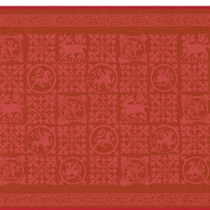 Outside Rug, Medieval floor tiles, Dragon, Lion, Rabbit, Hippogriff/Red on red