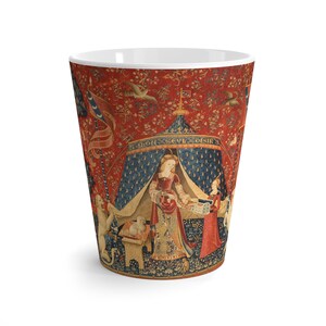 Latte Mug: Lady & the Unicorn tapestry, Tapered 12oz Coffee Mug