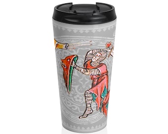 Knight versus Snail Stainless Steel Travel Mug, medieval marginalia