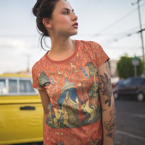 Women&#39;s Tee: The Lady and the Unicorn tapestry, medieval illumination, All-Over-Print Cut & Sew T-shirt