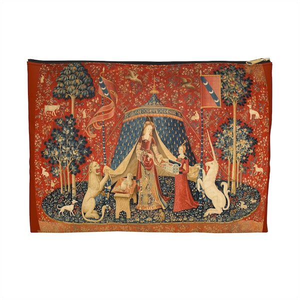 Zip Pouch: Lady & the Unicorn tapestry, medieval art accessory pouch