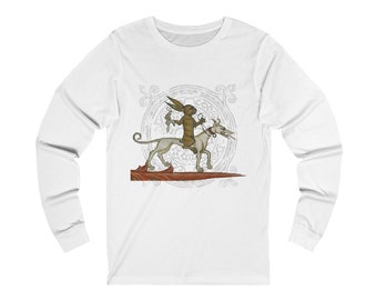 Rabbit out for a ride, medieval marginalia, Unisex Jersey Long Sleeve Tee