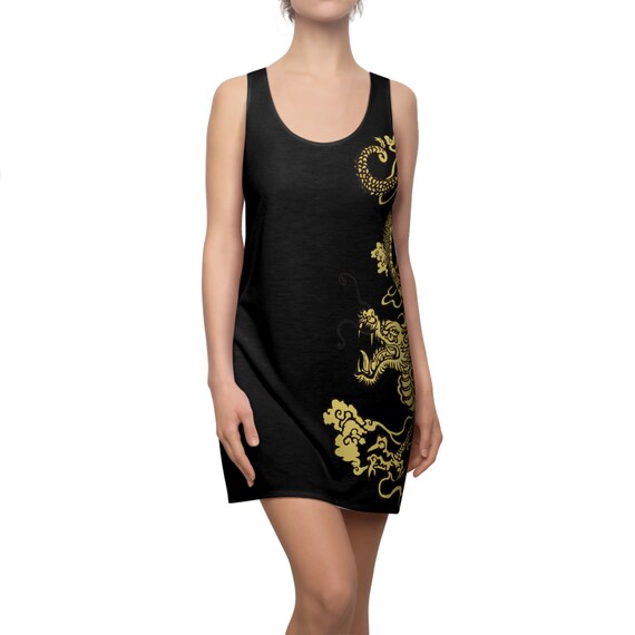 golden dragon dress Black Silk Cheongsam – Dragon & Phoenix Embroidery main image 1