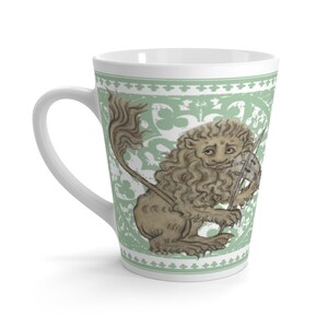 Medieval Lion playing Violin, Latte mug, marginalia