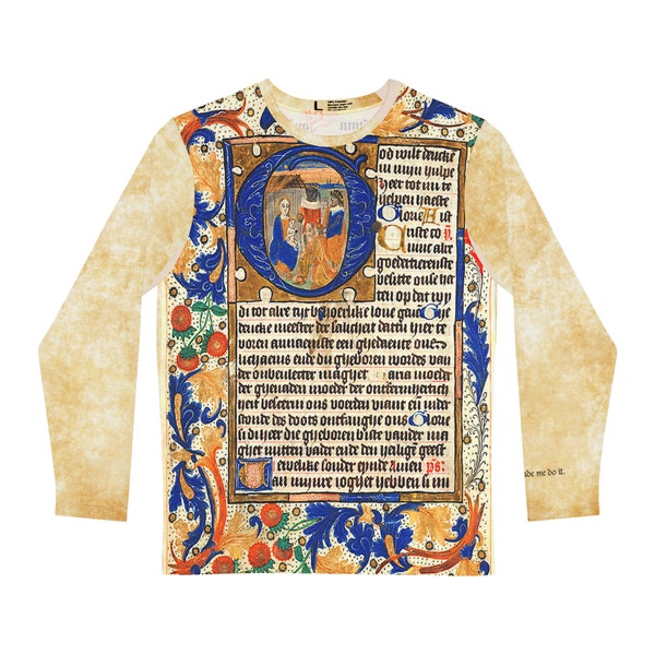 Unisex Long Sleeve Tee: Medieval Manuscript All-Over-Print T-shirt, calligraphy & illumination