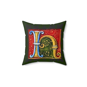 Letter H (1) medieval calligraphy, illumination, Faux Suede Square Pillow