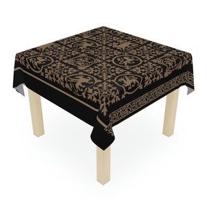 55&quot;x55&quot; Tablecloth: Medieval Tile Pattern in Black and Bronze  Featuring a Rabbit a Lion a Gryphon and a Dragon