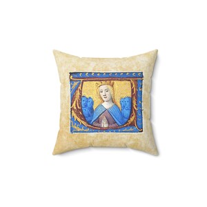 Letter U medieval calligraphy, illumination, Faux Suede Square Pillow