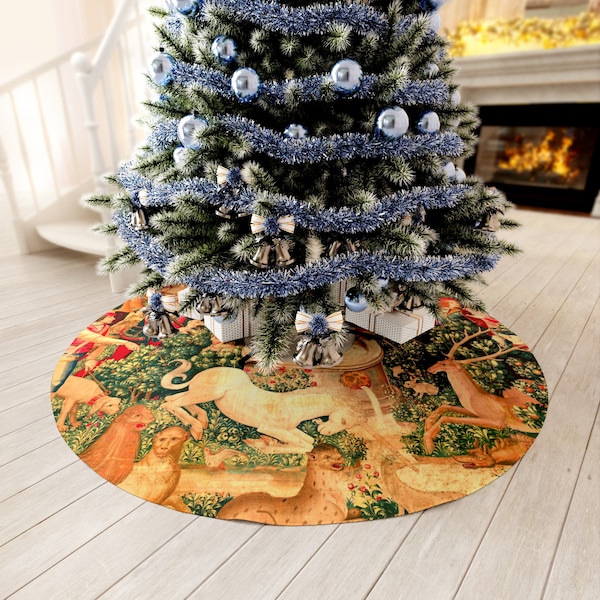 Tree Skirt: Unicorn at the Fountain tapestry Medieval tree skirt
