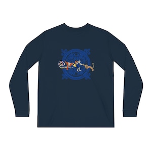 Knight having worst day ever, medieval marginalia, Unisex Long Sleeve Tee, dragon and lion