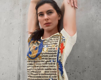 T-shirt pour femme avec enluminure de manuscrit médiéval - Impression intégrale