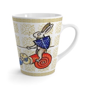 Latte Mug: Medieval Marginalia Rabbits III, Tapered 12oz Coffee Mug