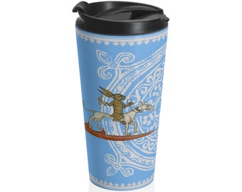 Rabits riding, medieval marginalia, Stainless Steel Travel Mug