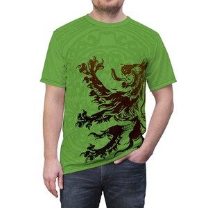 Unisex Tee: The Lion Rampant (soft green), Medieval heraldry