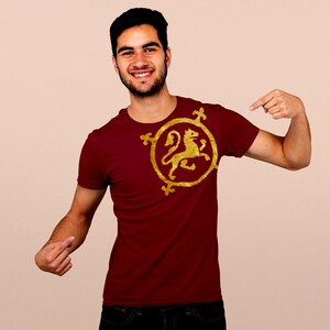 Medieval lion tile, heraldry, illumination, Unisex AOP Cut & Sew T-shirt