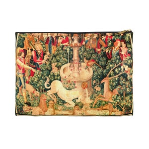 Zip Pouch: The Unicorn at the Fountain tapestry, medieval art bag