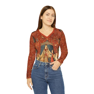 Women&#39;s Long Sleeve Tee: Medieval Lady & the Unicorn tapestry All-Over-Print T-shirt