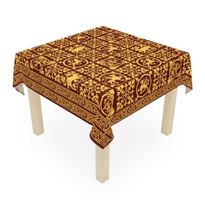 medieval tile Tablecloth, red & gold heraldic beasts