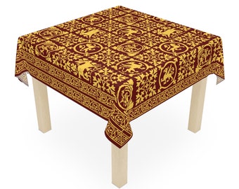 medieval tile Tablecloth, red & gold heraldic beasts