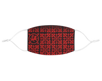 Medieval Tiles Face Mask, red and black, multi-layer fitted polyester