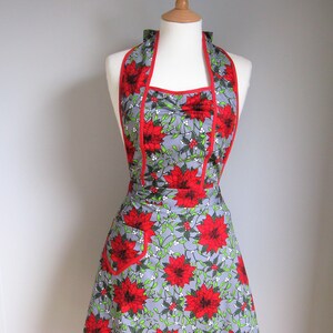 Kerstschort - schort jaren 40 - schort kerstster en maretak - schorten voor vrouwen - schort vintage stijl - schort cadeau - schort met zakken