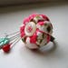 Pin Cushion / Pin Cushion Ring / Floral Pincushion / Retro Pincushion / Vintage Style Pincushion With Button Detail / Pink Red Pincushion