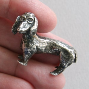 Vintage DACHSHUND Miniature 800 Solid Silver Dog Figurine Italy Gift for Dachshund Doxie Weiner Dog Lover / Adorable Caricature Dog
