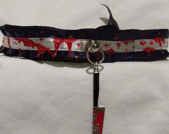 Michael, Myers, Collar, Choker, Halloween, Fetish, Submissive, Pet, Play, Kitten, BDSM, Ribbon, Tie, Lockable, Horror, Handmade