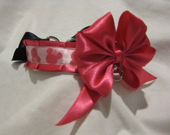 Minnie, Collar, Choker, Pink, Cute, Pastel, Kitten, Pet, Play, Bow, Custom, Submissive, Satin, Pleated, BDSM, Bondage, tug proof