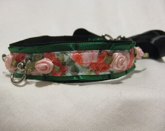 Rose, Floral, Collar, Choker, Flowers, Vintage, Cute, Kitten, Pet, Play, Bow, Tie, Custom, Submissive, Satin, Pleated, Lockable