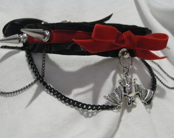 Alternative, Bat, Spiked, Chains, Goth, Gothic, Velvet, Kitten, Pet, Play, Bow, Custom, Submissive, Satin, Pleated, BDSM, Bondage, tug proof