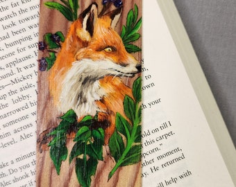 Fox Among Berries One Of A Kind Painted Wooden Bookmark