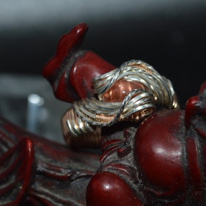 Silver and rose gold Sunstone wire wrap ring size 7 ring