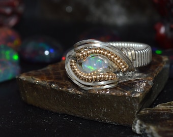 Opal wire wrap ring size 6 1/2