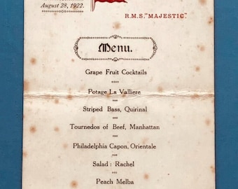 Private 1922 WHITE STAR LINE Menu Signed J. M. Schenck founder of Twentieth Century Pictures & Hollywood "A" list Star Norma Talmadge !