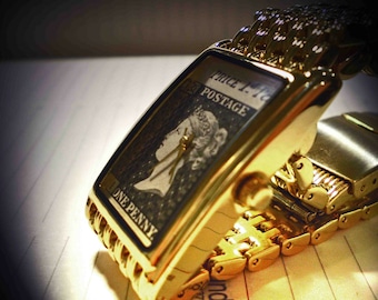 Penny Schwarz Vergoldete Armbanduhr, Perfekter Philatelist-Artikel, 1990 Replik-Stempel
