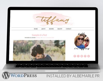 Premade Genesis Framework WordPress Template // Genesis Child Theme // Pink Watercolor Gold Glitter - Tiffany
