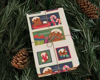 Papel de regalo con sellos navideños retro / Rollo con diseño navideño