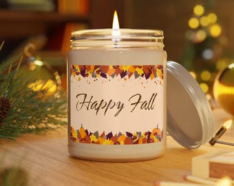 Happy fall autumn leaves candle